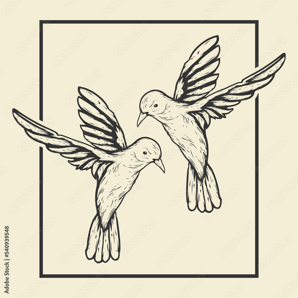 Obraz premium Two birds flying while playing and enjoying from a height wrapped in a frame