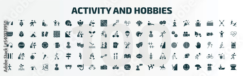 Canvas Print set of 100 activity and hobbies filled icons set
