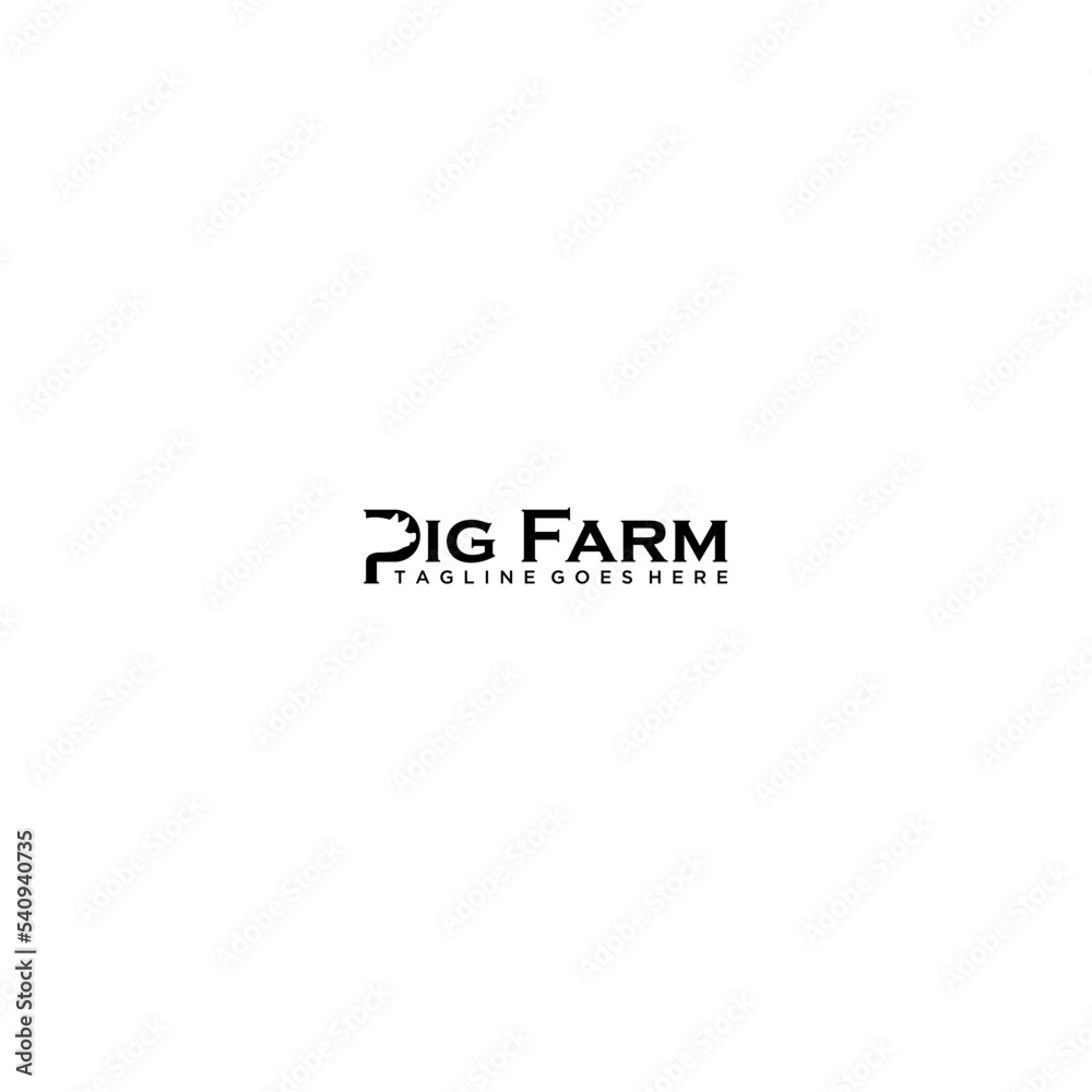 Pig farm logo with pig in negative in the Letter P Pig farm logo with pig in negative in the Letter P
