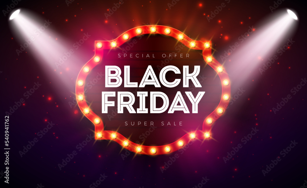 Black Friday Sale Illustration with Glowing Light Bulb Billboard on