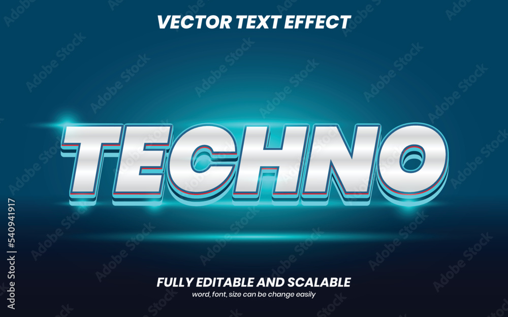 Techno text effect design.editable 3d text effect with a neon futuristic background