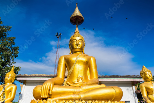 Bangkok  Thailand- September  18  2021   Golden sitting Buddha statue in temple at Bangkok  Thailand