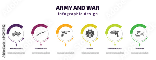 Fotografiet army and war infographic template with icons and 6 step or option