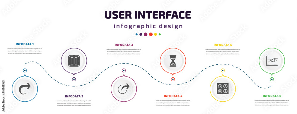 user interface infographic element with icons and 6 step or option. user interface icons such as forward, pause, share, sand clock, user ting interface, dual stream chart vector. can be used for user interface infographic element with icons and 6 step or option. user interface icons such as forward, pause, share, sand clock, user ting interface, dual stream chart vector. can be used for
