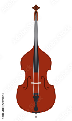 Contrabass vector illustration, isolated on white background. Classical brown contrabass in flat design style. Classic stringed musical instrument. Double bass, contrabass clipart.