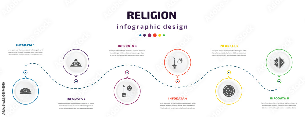 religion infographic element with icons and 6 step or option. religion ...