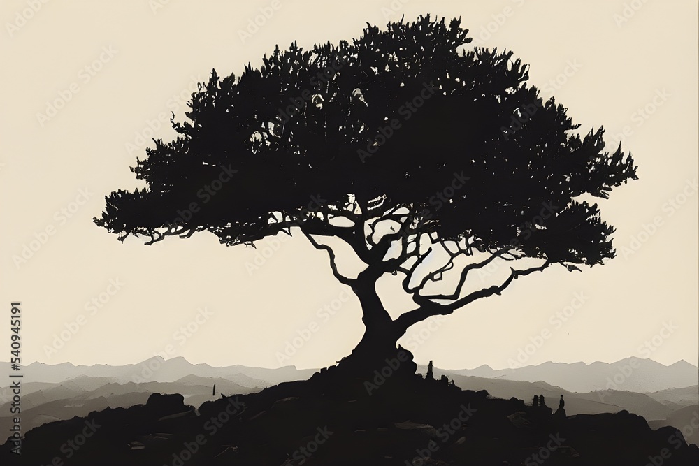 Obraz premium A lone tree grows on a hill. Can show leadership, overcoming adversity, inspiration. 