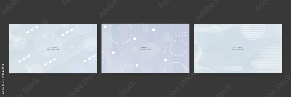 Set of gradient white grey gray background with halftone geometric memphis style. Modern banner template vector.