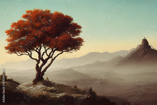 A lone tree grows on a hill. Can show leadership, overcoming adversity, inspiration. 