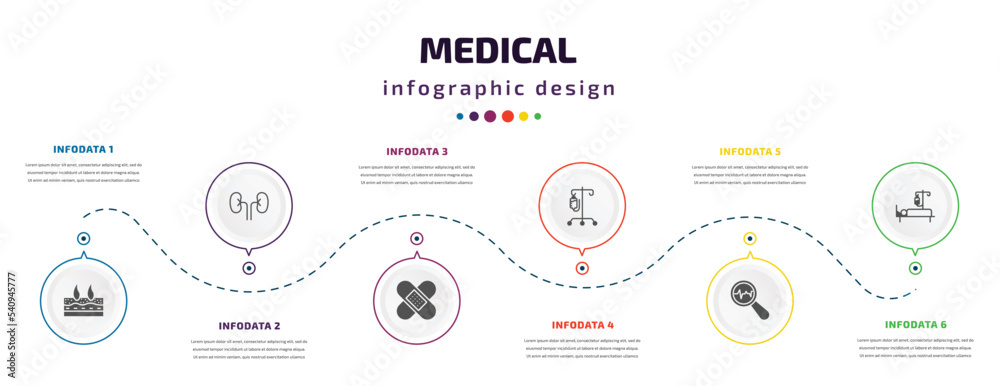 medical infographic element with icons and 6 step or option. medical icons such as dermis, kidney, plastering, perfusion, diagtic, illness on bed vector. can be used for banner, info graph, web, medical infographic element with icons and 6 step or option. medical icons such as dermis, kidney, plastering, perfusion, diagtic, illness on bed vector. can be used for banner, info graph, web,