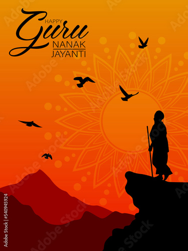 Print op canvas Happy Guru Nanak Jayanti festival of India