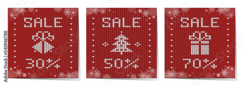 Winter sale posters with knitted design. Vector Illustration