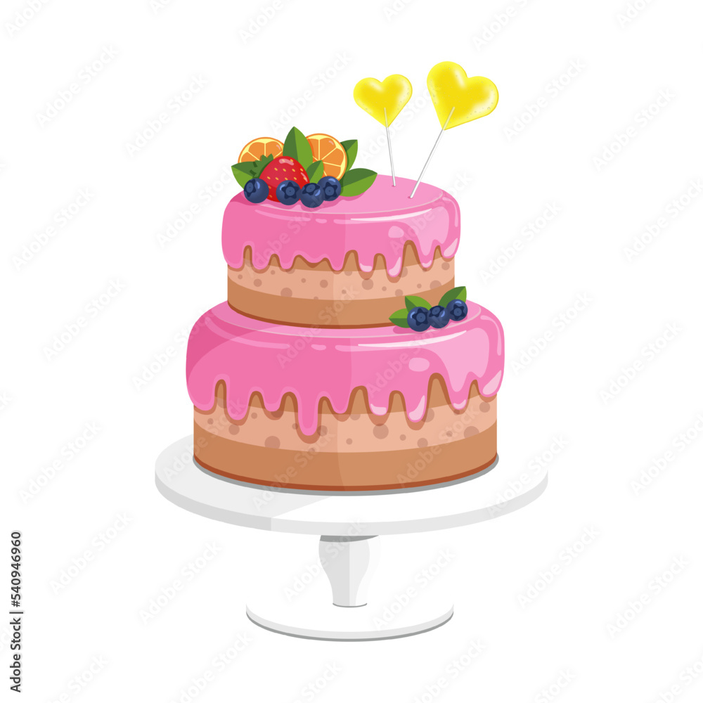 Holiday cake on a stand with fruit and berry decorations Holiday cake on a stand with fruit and berry decorations