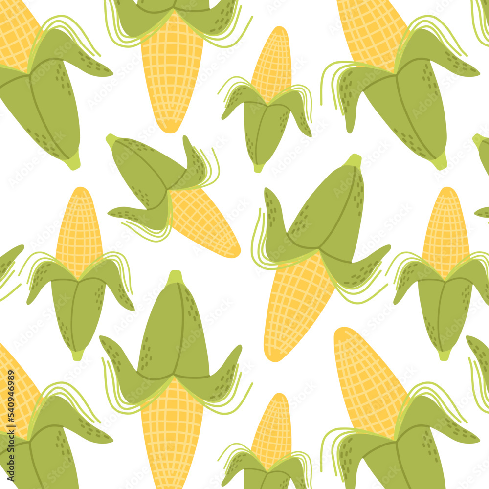 Seamless pattern with corn. Pattern with vegetables. Vector illustration. Drawn style. Seamless pattern with corn. Pattern with vegetables. Vector illustration. Drawn style.