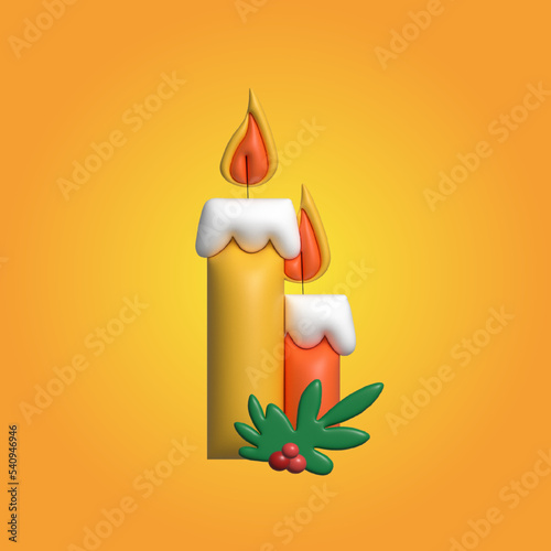 3d render candles with burning flames. Wedding decoration or beige element design EPS