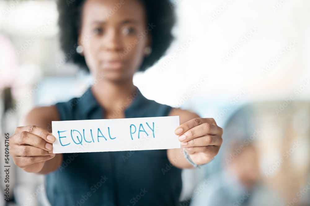 Paper Sign, Gender And Finance Equality With Black Woman, Salary And ...