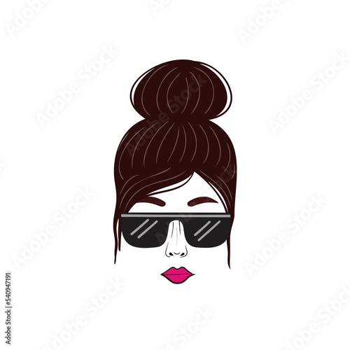 Girl with sunglasses. Female hair bun. Vector Illustration for backgrounds, covers and packaging. Image can be used for greeting cards, posters, stickers and textile. Isolated on white background.