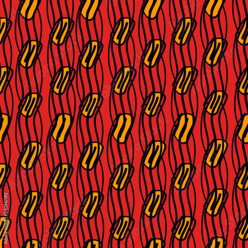 Brush lines seamless pattern. Freehand stripes print. Wavy linear background. Simple geometric motif. Curves image. Ethnic digital paper. Repeated waves print. Trendy ikat design. Vector art.