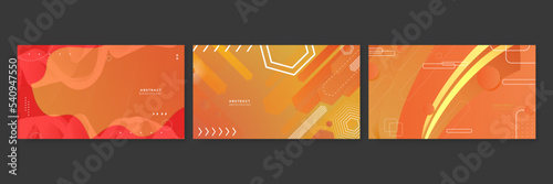 Orange abstract background with memphis style, geoemtric shape, and wave curve fluid line. Vector modern abstract background with halftone geometric shapes and textures. photo