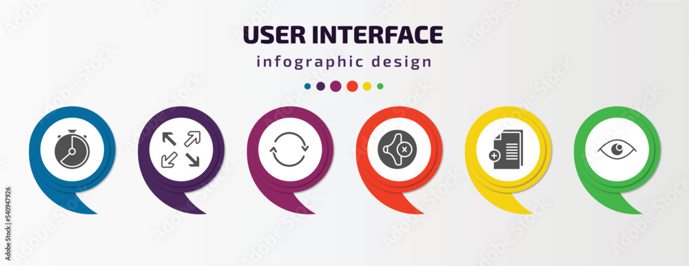 user interface infographic template with icons and 6 step or option. user interface icons such as hour, full screen, retweet, low volume, new file, visible vector. can be used for banner, info user interface infographic template with icons and 6 step or option. user interface icons such as hour, full screen, retweet, low volume, new file, visible vector. can be used for banner, info