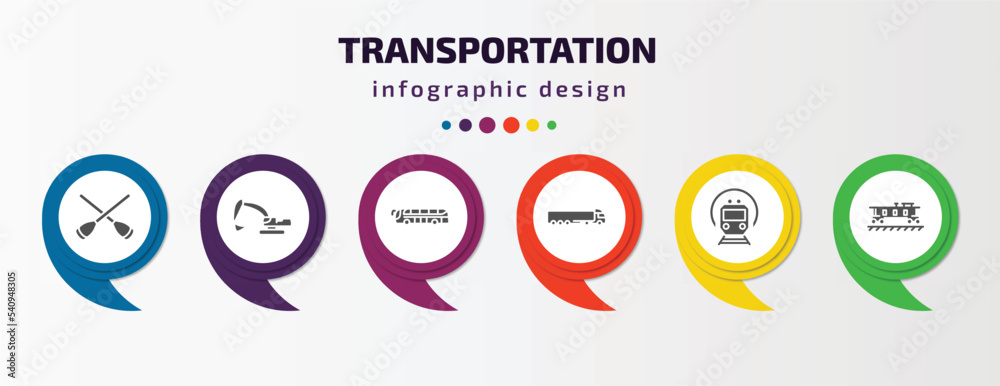 transportation infographic template with icons and 6 step or option. transportation icons such as rowing, excavators, modern bus, tanker, , caboose vector. can be used for banner, info graph, web, transportation infographic template with icons and 6 step or option. transportation icons such as rowing, excavators, modern bus, tanker, , caboose vector. can be used for banner, info graph, web,