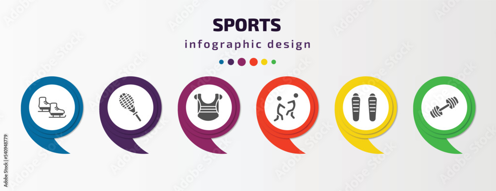 sports infographic template with icons and 6 step or option. sports icons such as ice skates, squash, chest guard, aikido, shin guards, weighted bars vector. can be used for banner, info graph, web, sports infographic template with icons and 6 step or option. sports icons such as ice skates, squash, chest guard, aikido, shin guards, weighted bars vector. can be used for banner, info graph, web,