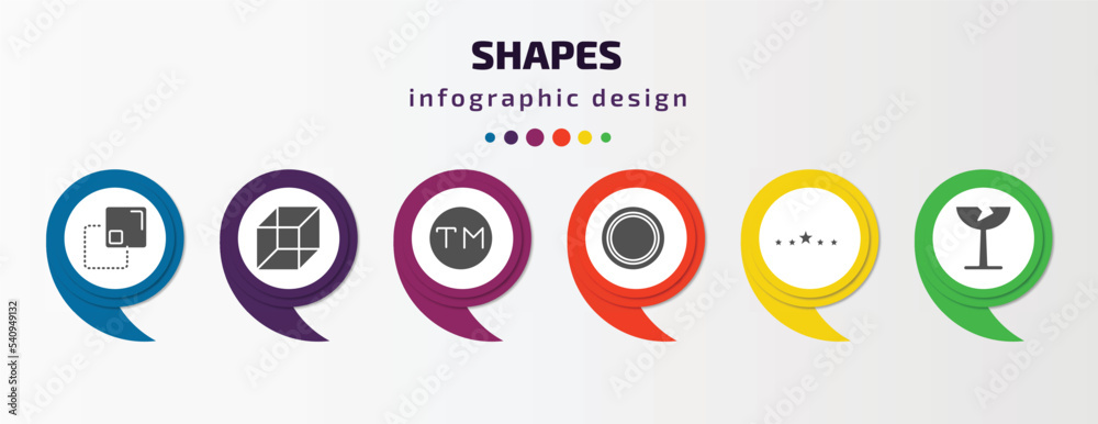 shapes infographic template with icons and 6 step or option. shapes icons such as minus front, geometry cube, trademark, blank circle, 5 stars, breakeable vector. can be used for banner, info graph, shapes infographic template with icons and 6 step or option. shapes icons such as minus front, geometry cube, trademark, blank circle, 5 stars, breakeable vector. can be used for banner, info graph,