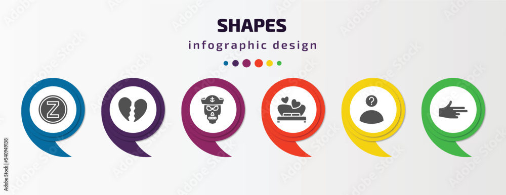 shapes infographic template with icons and 6 step or option. shapes icons such as z, broken heart, sailor skull, wedding night, character, finger gun vector. can be used for banner, info graph, web, shapes infographic template with icons and 6 step or option. shapes icons such as z, broken heart, sailor skull, wedding night, character, finger gun vector. can be used for banner, info graph, web,