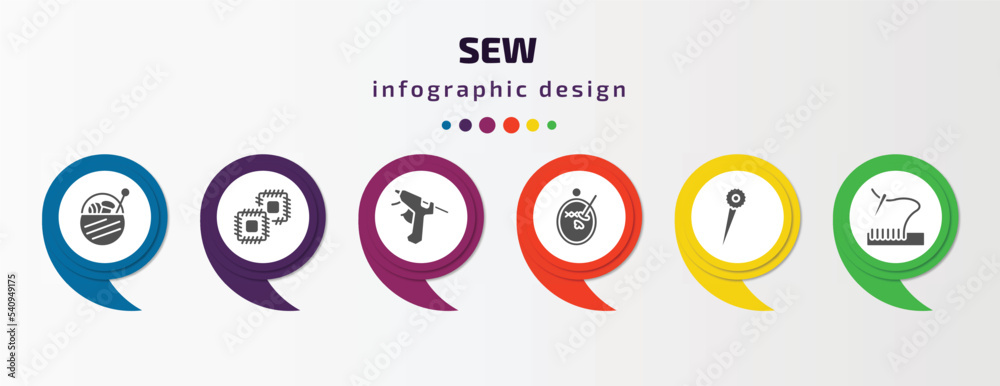 sew infographic template with icons and 6 step or option. sew icons such as sewing basket, patch, hot glue, embroidery, pin, stiching vector. can be used for banner, info graph, web, presentations. sew infographic template with icons and 6 step or option. sew icons such as sewing basket, patch, hot glue, embroidery, pin, stiching vector. can be used for banner, info graph, web, presentations.