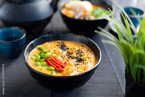 Asian soup with chicken and beans