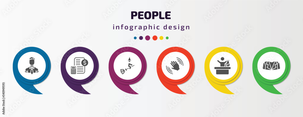 people infographic template with icons and 6 step or option. people icons such as ceo man, book keeper, witch flying broom, waving goodbye, chemist working, women suit vector. can be used for people infographic template with icons and 6 step or option. people icons such as ceo man, book keeper, witch flying broom, waving goodbye, chemist working, women suit vector. can be used for