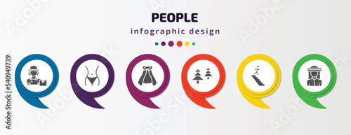 people infographic template with icons and 6 step or option. people icons such as delivery woman, hips, cape, norwegian, walking downstairs, bedouin vector. can be used for banner, info graph, web,