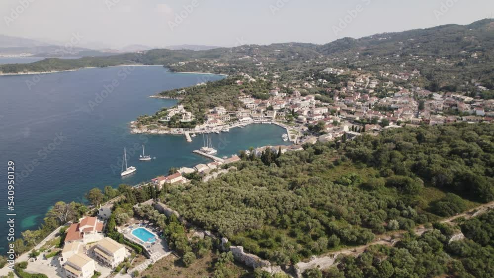Aerial view of quaint coastal village of Kassiopi, Corfu, Greece