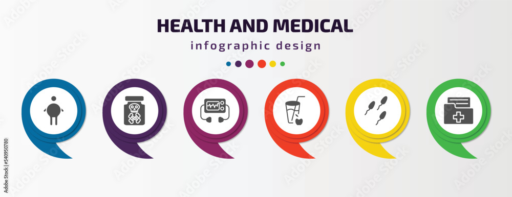 health and medical infographic template with icons and 6 step or option. health and medical icons such as fat, poisonous, defibrillator, juice, sperm, medical result vector. can be used for banner, health and medical infographic template with icons and 6 step or option. health and medical icons such as fat, poisonous, defibrillator, juice, sperm, medical result vector. can be used for banner,