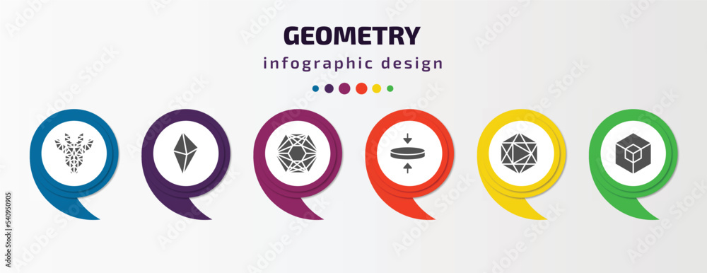 geometry infographic template with icons and 6 step or option. geometry icons such as polygonal giraffe, octahedron, polygonal hexagonal, flatten, icosahedron, hexahedron vector. can be used for geometry infographic template with icons and 6 step or option. geometry icons such as polygonal giraffe, octahedron, polygonal hexagonal, flatten, icosahedron, hexahedron vector. can be used for