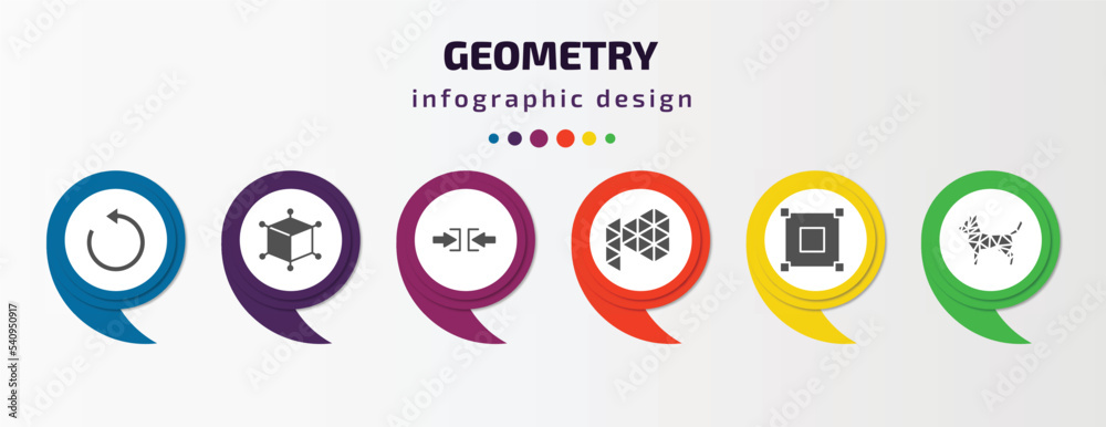 geometry infographic template with icons and 6 step or option. geometry icons such as rotate, 3d cube, constraint, polygonal megaphone, bounding box, polygonal dog vector. can be used for banner, geometry infographic template with icons and 6 step or option. geometry icons such as rotate, 3d cube, constraint, polygonal megaphone, bounding box, polygonal dog vector. can be used for banner,
