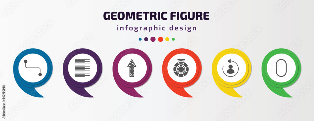 geometric figure infographic template with icons and 6 step or option. geometric figure icons such as line segment, left alignment, polygonal arrow up, color wheel, change, oval vector. can be used geometric figure infographic template with icons and 6 step or option. geometric figure icons such as line segment, left alignment, polygonal arrow up, color wheel, change, oval vector. can be used