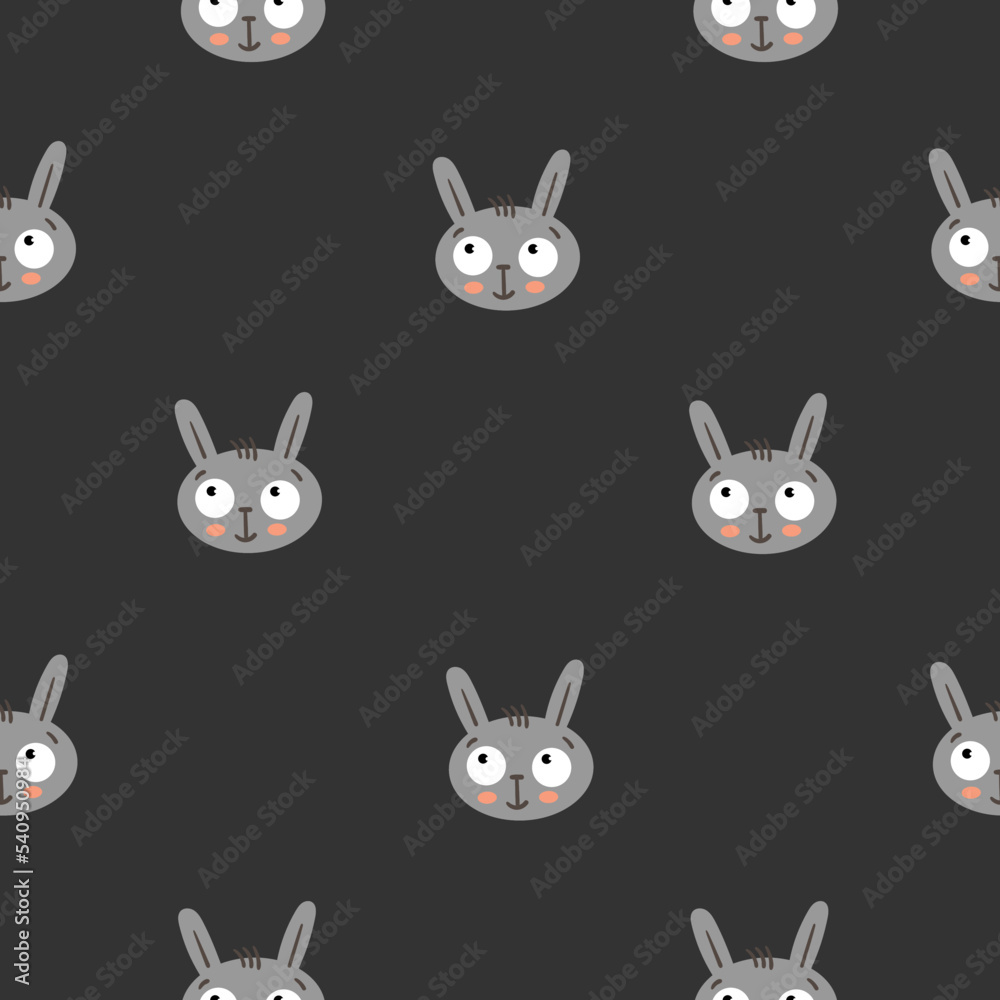 Seamless pattern with cute hares on a black background. Cartoon bunnies print. Vector animals poster. Seamless pattern with cute hares on a black background. Cartoon bunnies print. Vector animals poster.