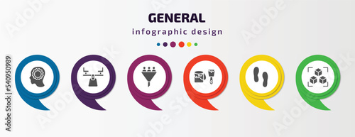 general infographic template with icons and 6 step or option. general icons such as realization, balancer, lead conversion, painting work, steps, model preparation vector. can be used for banner,