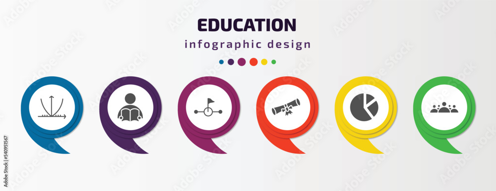 education infographic template with icons and 6 step or option. education icons such as parabolic function, student and books, halfway, diploma with a ribbon, pie chart, group of people vector. can education infographic template with icons and 6 step or option. education icons such as parabolic function, student and books, halfway, diploma with a ribbon, pie chart, group of people vector. can