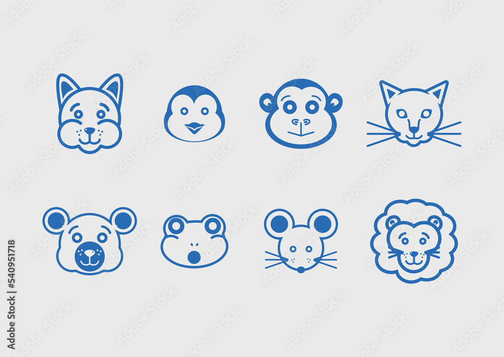Face animals icon collection vector