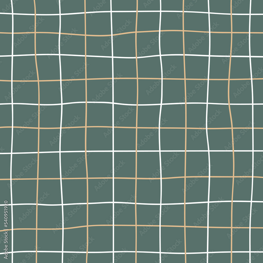Hand drawn grid pattern in green, white and brown colors. Texture ...