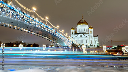 Moscow, Russia January 8, 2022: Cathedral of Christ the Savior in winter