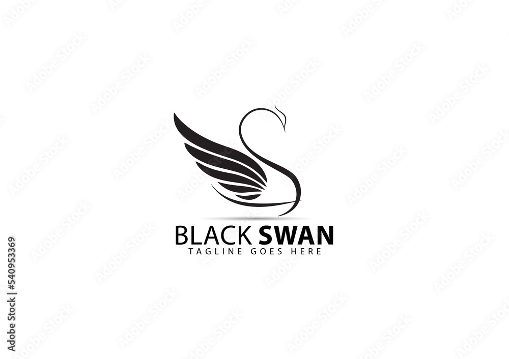 Vector Black Logo On Which Background Abstract Image Of A Swan Whose Wings Are Made In The Form Of Cannabis Leaves.