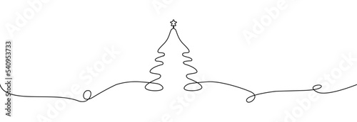 Christmas tree one line drawing.Merry Christmas decoration continuous line.Continuous line drawing of christmas tree with a star.