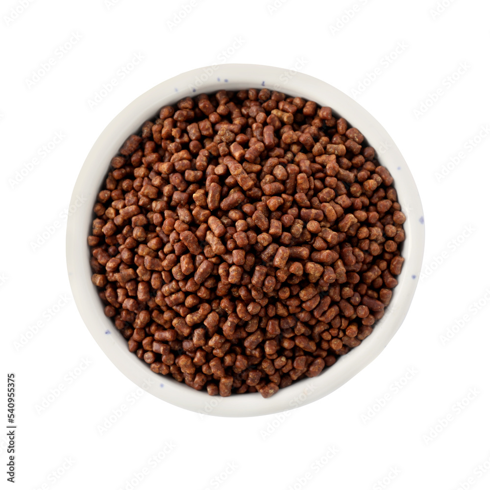 Buckwheat tea granules in bowl on white background, top view Buckwheat tea granules in bowl on white background, top view