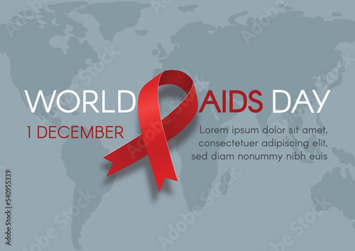 World AIDS Day horizontal banner with a red ribbon. A vector flat illustration.  Print template design.