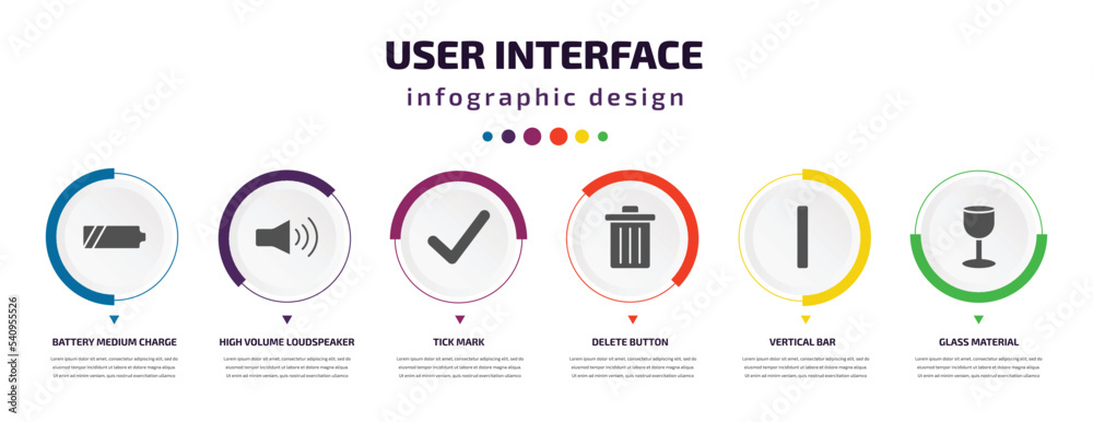 user interface infographic element with icons and 6 step or option ...