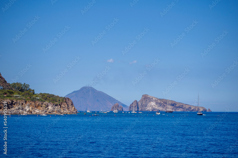Stromboli island in the sea