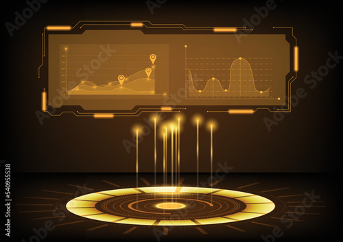 Digital user interface. Futuristic technology UI screen. Game car or spaceship dashboard. Analysis or control hologram panel vector display stock illustration